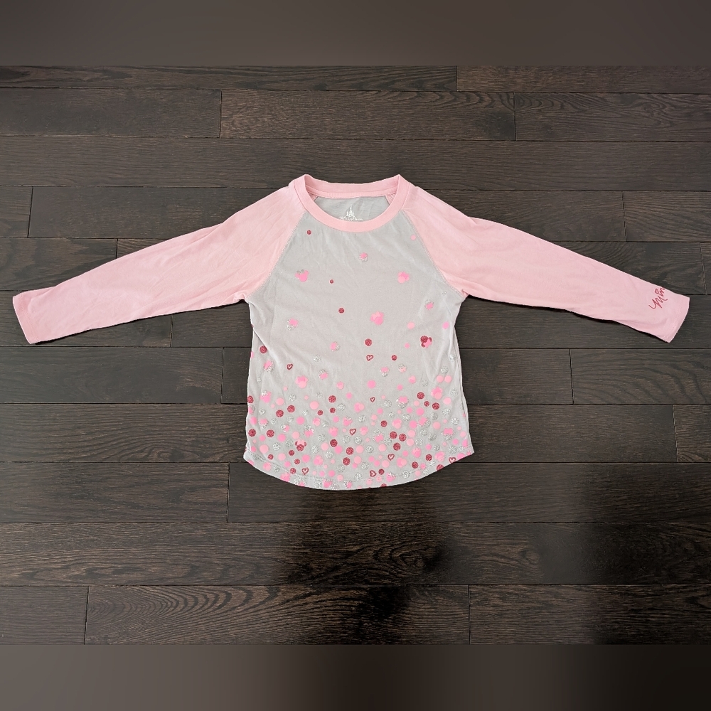 sz:S Disney Minnie Mouse, polka dot glitter, girls long sleeve shirt.